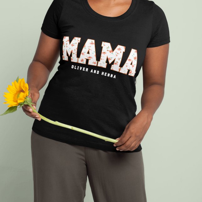 Custom Floral Mama with Kids’ Names T-Shirt (Creator Uploaded)