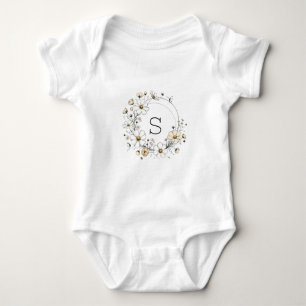 Custom Floral Monogram Baby Girl Boho Sage Green Baby Bodysuit