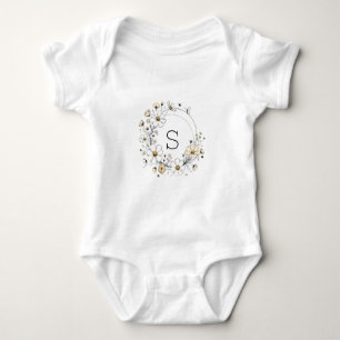 Custom Floral Monogram Baby Girl Boho Sage Green Bodysuit