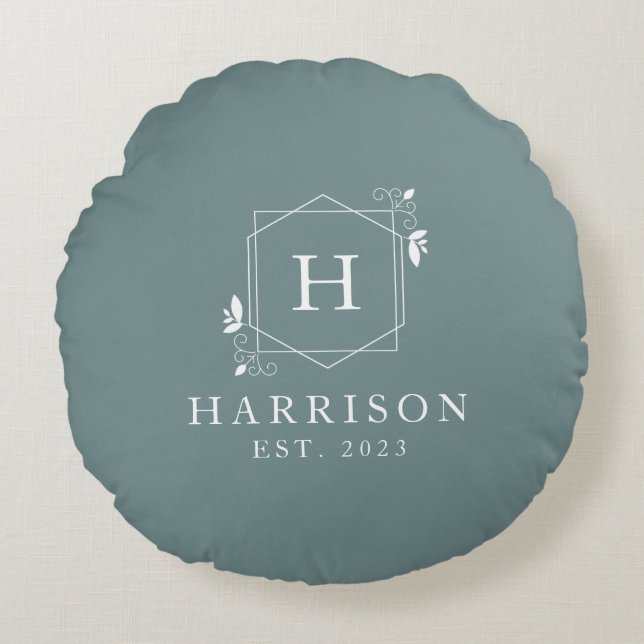 custom Floral Monogram Initial luxury Round Cushion (Front)