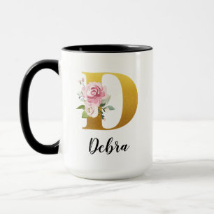 Custom Floral Monogram Initial Name Mug