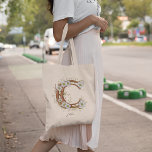 Custom Floral Monogram Letter B Personalised Gift Tote Bag<br><div class="desc">Elegant 'C' monogram tote bag with daisies and vines in light,  soft colour. Customise with your name,  perfect for nature lovers and thoughtful gifts.</div>