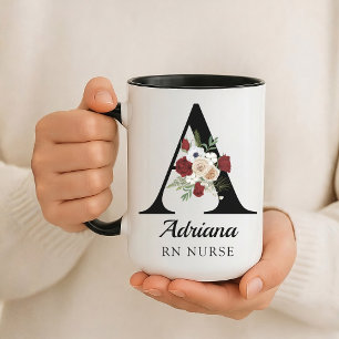 Custom Floral Monogram Mug Gift for Bride Nurse 