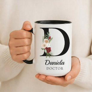 Custom Floral Monogram Mug Gift for Doctor Nurse 