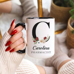 Custom Floral Monogram Mug Gift for RN Pharmacist 