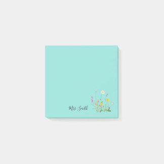 Custom Floral Monogram Teal Blue Post-it Notes
