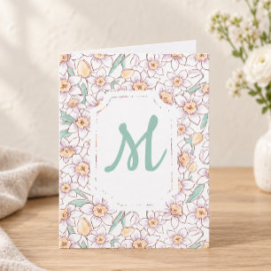 Custom Floral Monogrammed Note Card