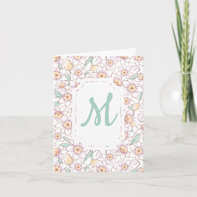 Custom Floral Monogrammed Note Card (Front)