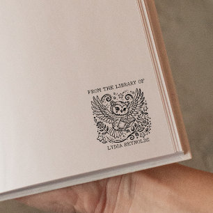 Custom Floral Owl Bookplate  Rubber Stamp