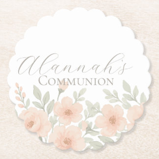 Custom Floral Pastel Communion Paper Coaster