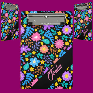 Custom Floral Pattern   Modern Monogram Colourful  Mini Clipboard
