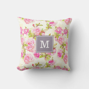 Custom Floral Pattern Old Rose Monogram pillow
