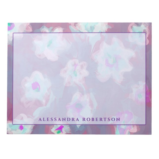 Custom Floral Pattern Watercolor Purple Pink Blue Notepad (Front)