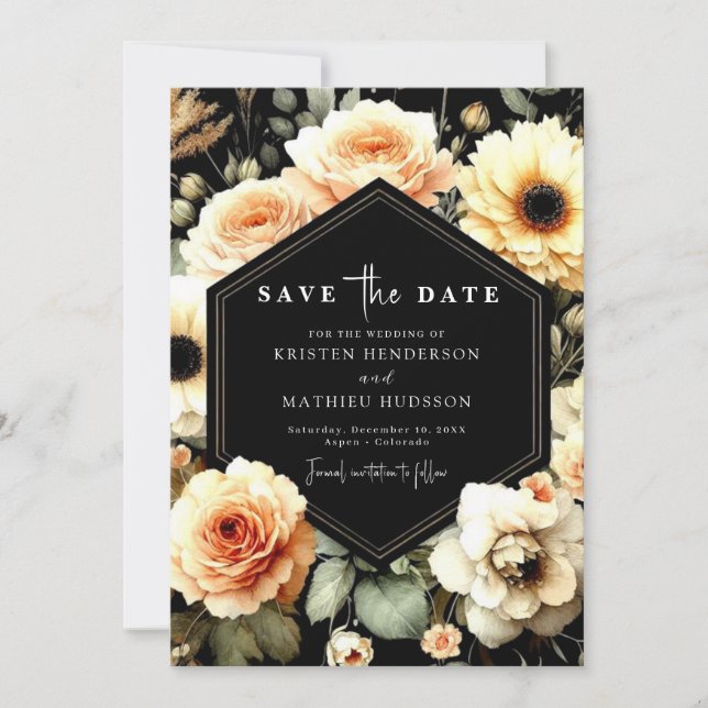 Custom Floral Peach Wedding Save The Date (Front)