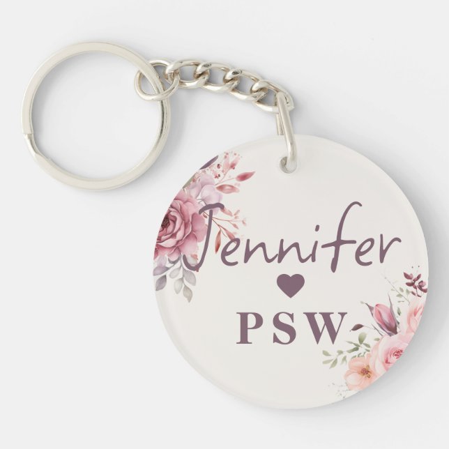 Custom Floral Personal Support Worker Gift  Key Ring (Front)