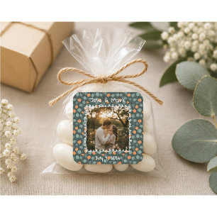 Custom Floral Photo Engagement  Square Sticker
