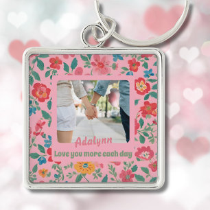 Custom Floral Photo Valentines Gifts for Teens Key Ring