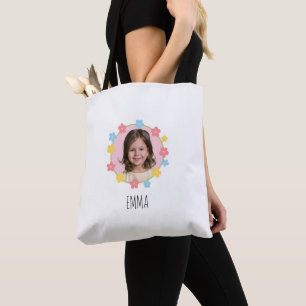 Custom Floral Photo With Name Tote Bag