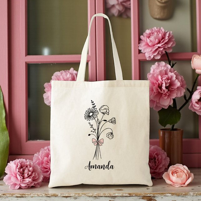 Custom Floral Pink Bow For Bridesmaid Tote Bag (Creator Uploaded)