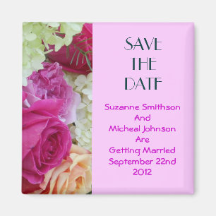 Custom Floral Pink Flowers Save The Date Wedding Magnet