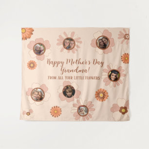 Custom Floral Pink Grandma Photo Gift 7 Pics Tapestry