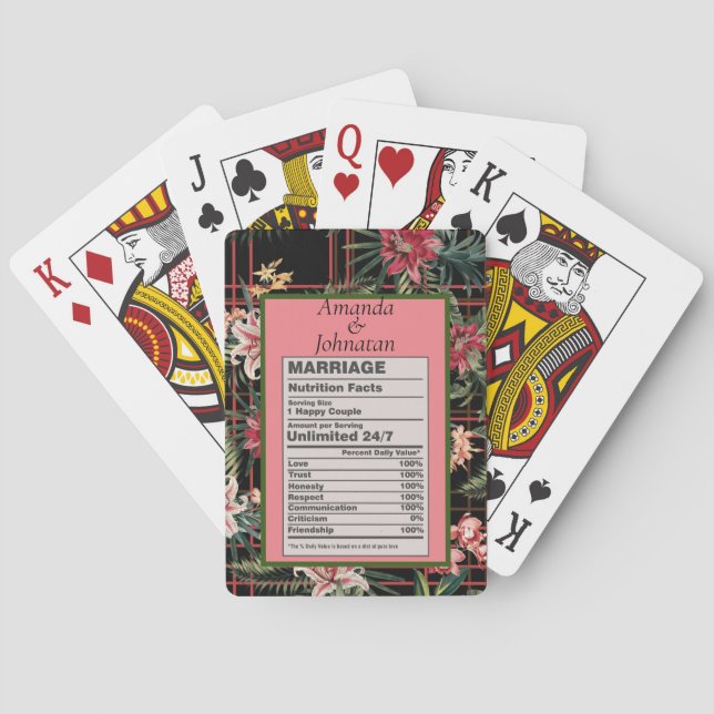 Custom Floral Pink Love Recipe Wedding Favour Playing Cards (Back)