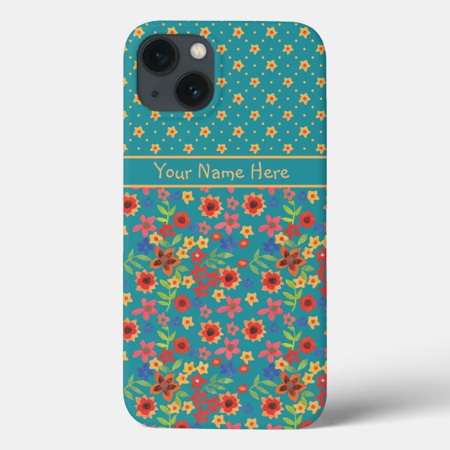 Custom Floral Prints on Teal Samsung Galaxy Note 4 Case-Mate iPhone Case (Back)