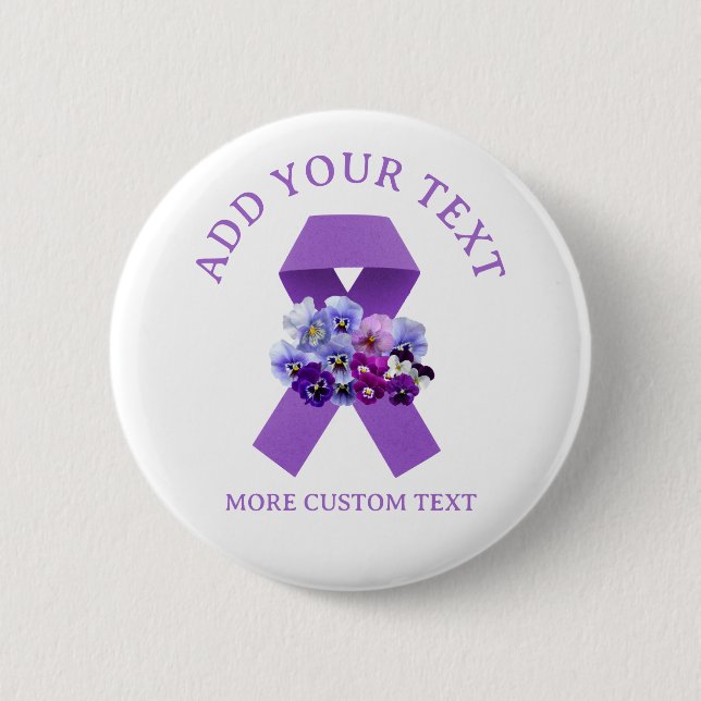 Custom Floral Purple Ribbon Awareness  6 Cm Round Badge (Front)
