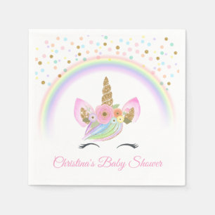 Custom Floral Rainbow Unicorn Baby Shower Party Napkin
