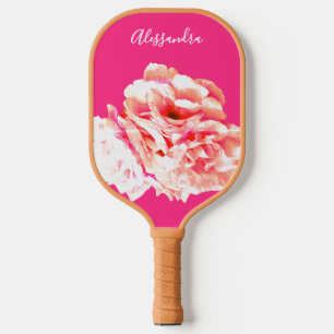 Custom Floral Retro Pink Peach Ivory Botanical Pickleball Paddle