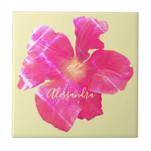 Custom Floral Retro Yellow Pink Grunge Watercolor Ceramic Tile