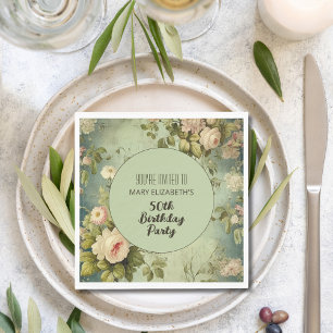 Custom Floral Rose Greenery BIrthday Party Napkin