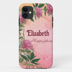Custom floral rustic peony themed personalised iPhone 11 case