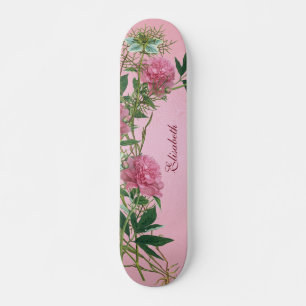 Custom floral rustic peony themed personalised skateboard