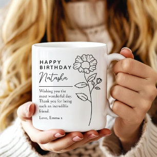 Custom Floral Script Birthday Mug Gift Her Friend 