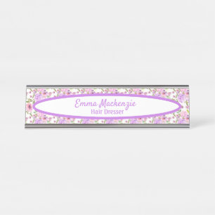 Custom Floral Station Purple Flowers Desk Sign