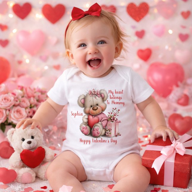 Custom Floral Teddy Bear Baby Bodysuit (Creator Uploaded)