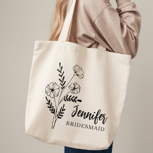 Custom Floral Tote Bag Bridal Party Wedding Favour