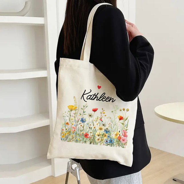 Custom Floral Tote for Mum, Bridesmaids & Teachers (wildflowers tote bag, floral tote for women, gift for mom, bridesmaid gift, bridesmaid proposal bag)