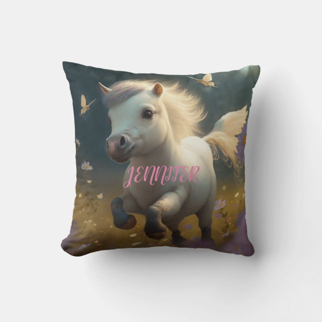 Custom floral Unicorns, flying little pony  Cushion (Front)