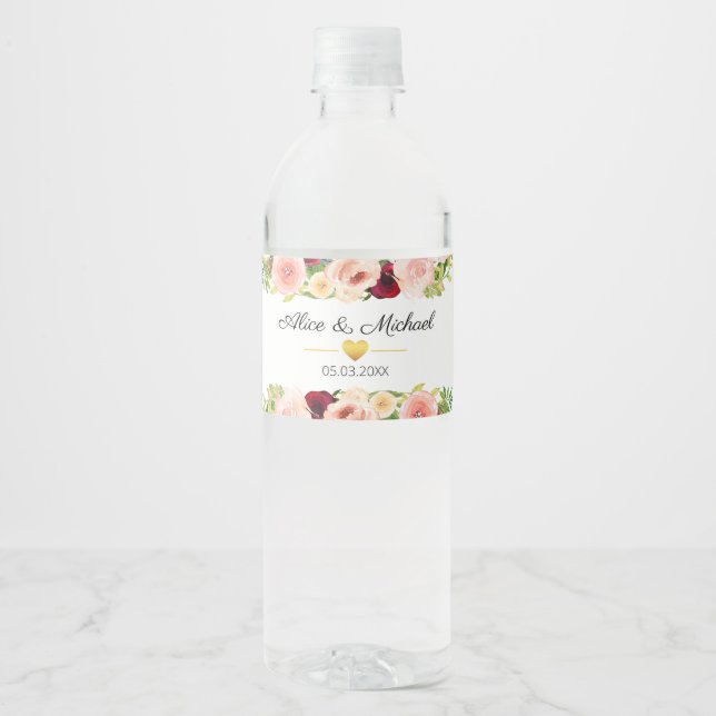 custom floral water bottle label (Front)