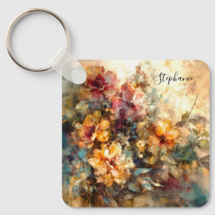 Custom Floral Watercolor Charm Key Ring