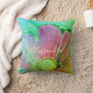Custom Floral Watercolor Colourful Wildflower Chic Cushion