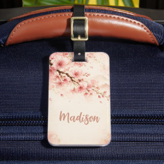 Custom Floral Watercolor Flowers Peach Pink Luggage Tag