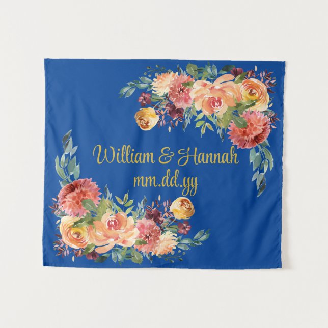 Custom Floral Wedding Reception Photo Booth Prop Tapestry (Front (Horizontal))