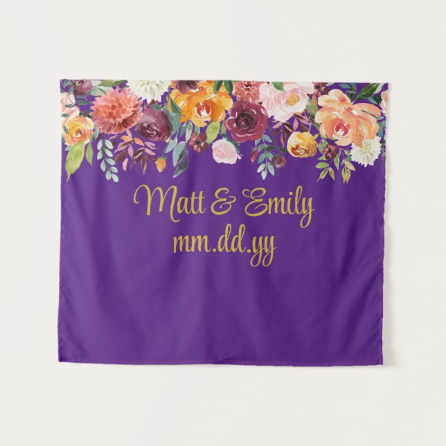 Custom Floral Wedding Reception Photo Booth Prop Tapestry (Front (Horizontal))