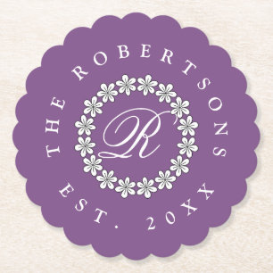 Custom floral wedding scallop edge paper coasters