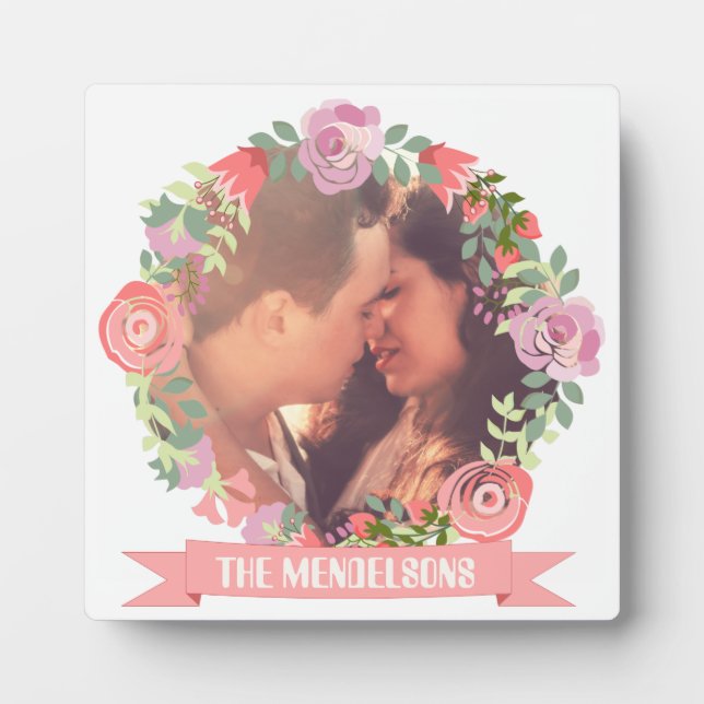 Custom floral wreath monogrammed photo frame (Front)