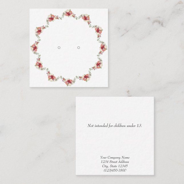 Custom Floral Wreath Stud Earring Display Card (Front/Back)