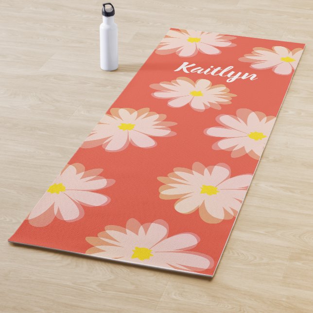 Custom floral yoga mat with daisy flower design (In Situ)
